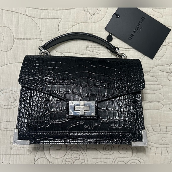 NEW The Kooples EMILY SMALL CROCODILE-EFFECT BAG BLACK LEATHER Silver - Picture 10 of 15